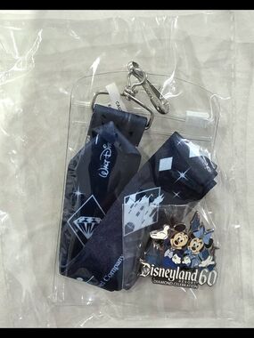 Disney Disneyland 60th Diamond Celebration Navy Blue Lanyard & Pin Set